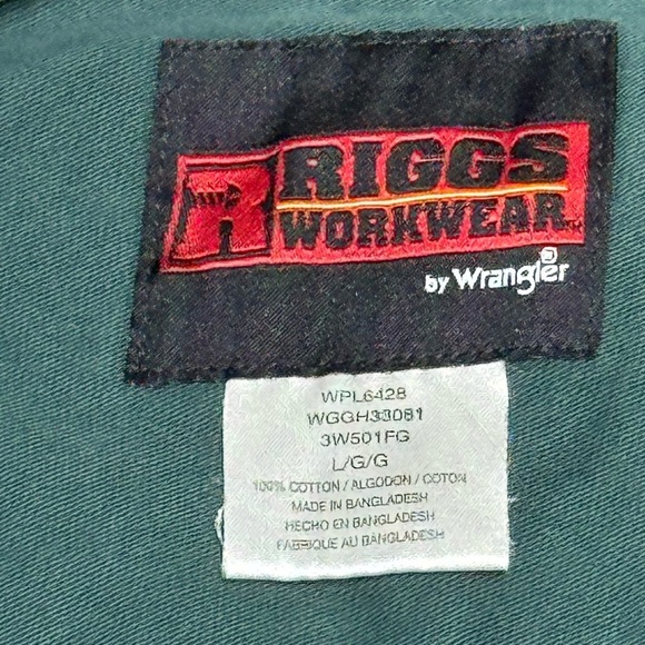 RIGGS Workwear by Wrangler Heavyweight Green Utility Shirt Size L - Picture 4 of 5